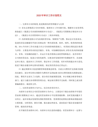 2020年审计工作计划范文