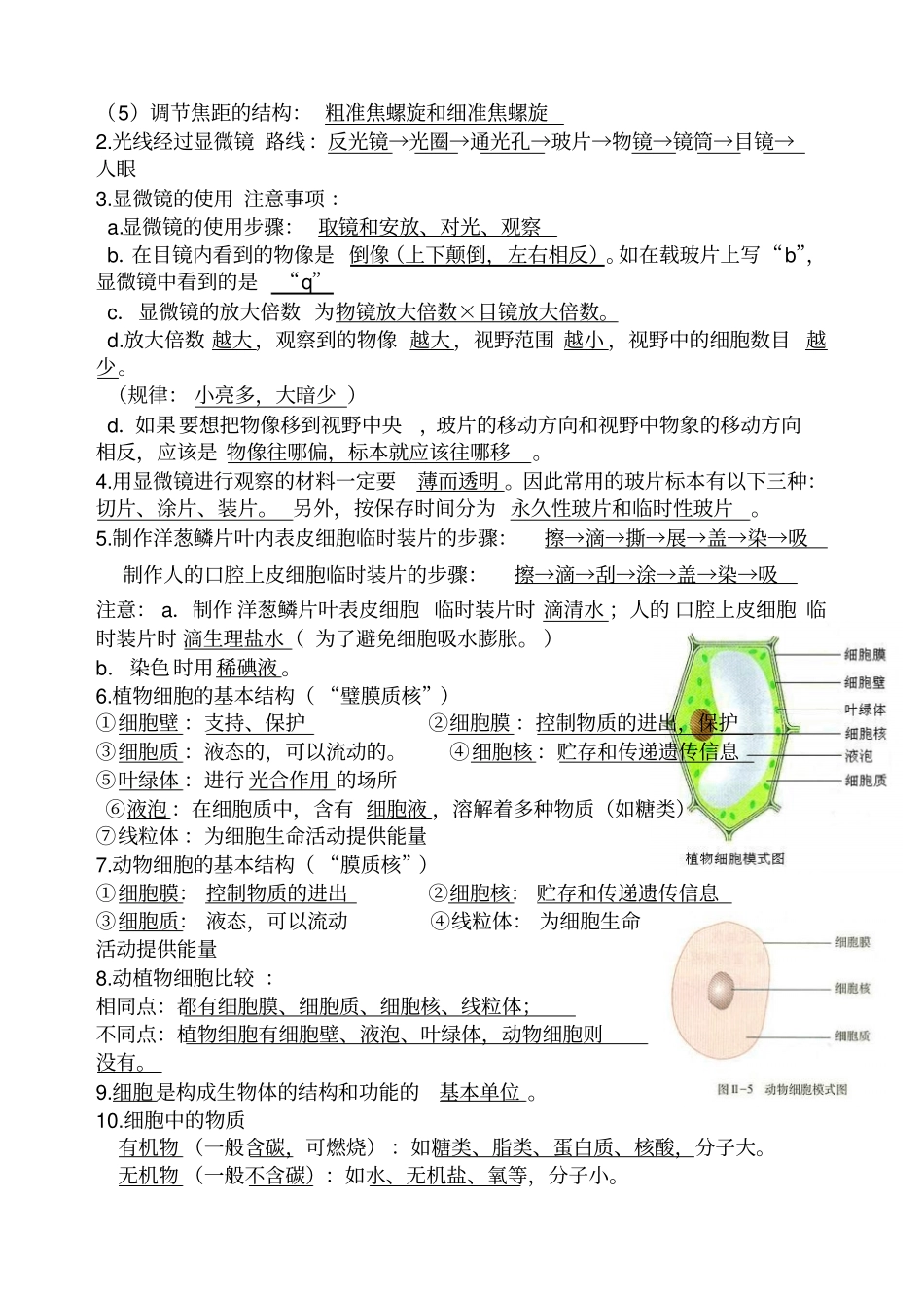七年级上册生物知识点归纳填空_第3页