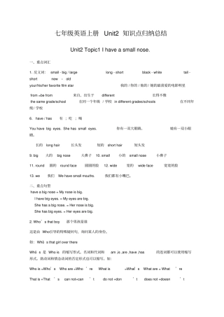 七年级上册英语Unit2知识点归纳总结