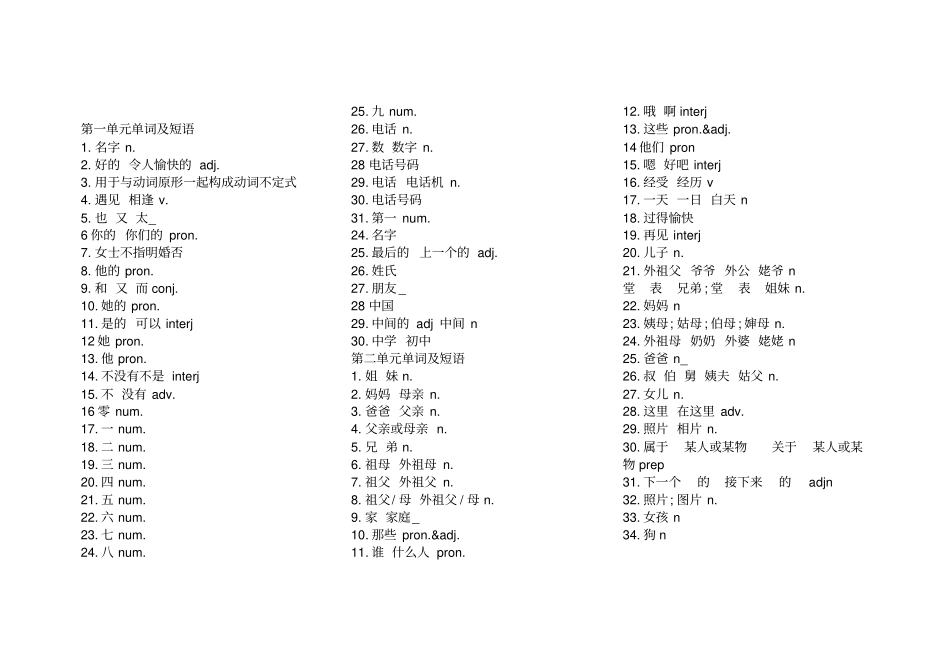 七年级上册英语单词默写卡片_第2页