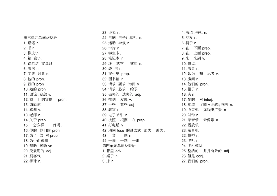 七年级上册英语单词默写卡片_第3页