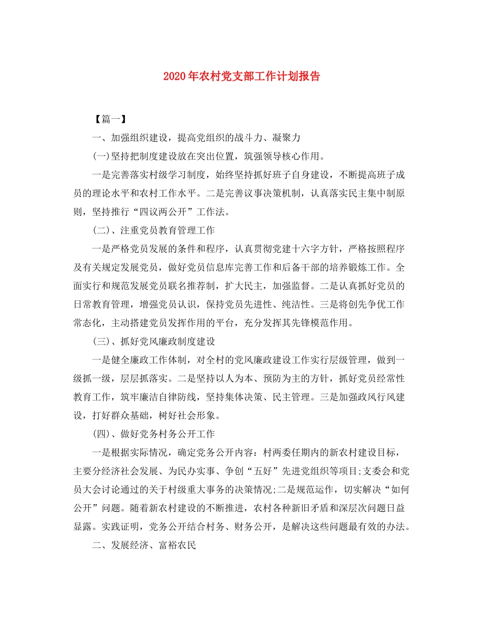 2020年农村党支部工作计划报告_第1页