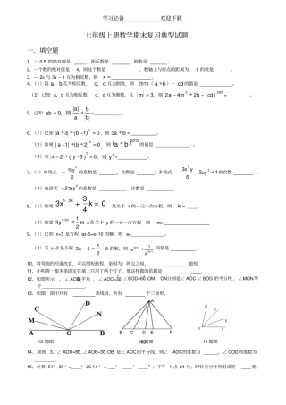 七年级上数学期末复习典型试题按题型总结