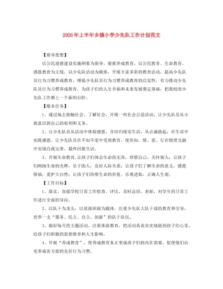2020年上半年乡镇小学少先队工作计划范文