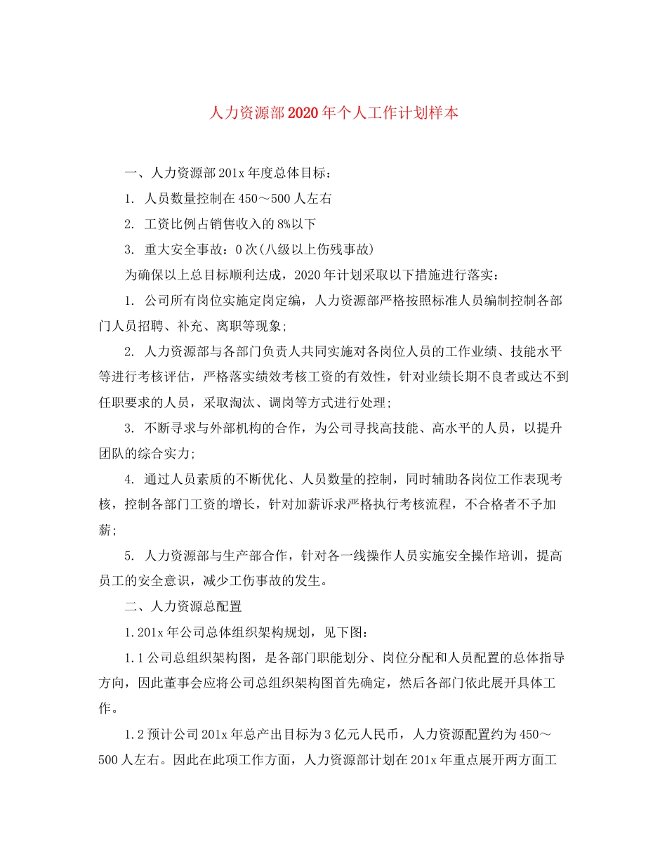 人力资源部年个人工作计划样本_第1页