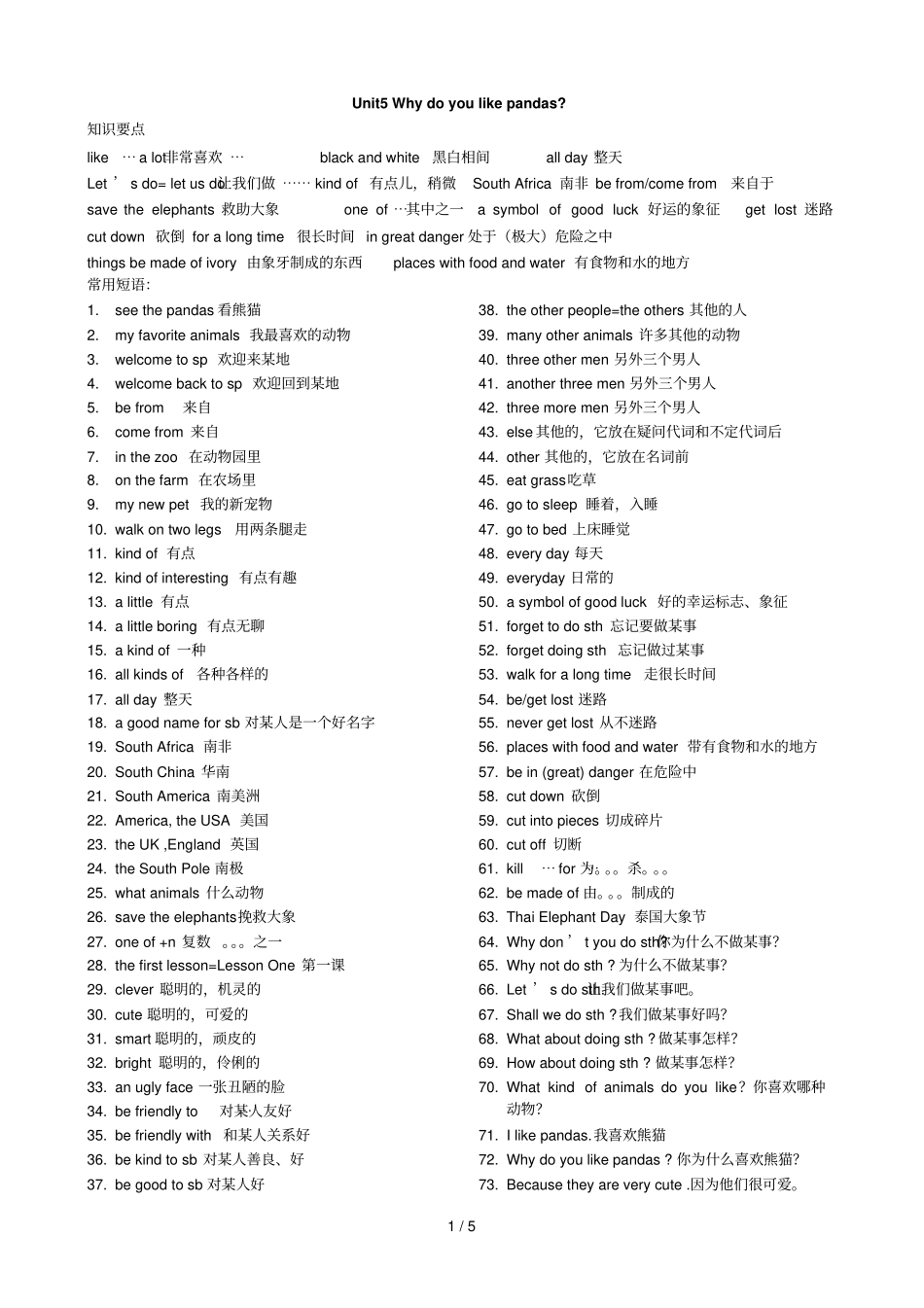 七年级下册Unit5Whydoyoulikepandas知识点_第1页