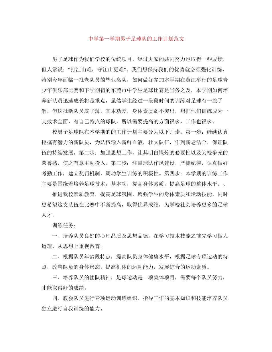 第一学期男子足球队的工作计划范文_第1页