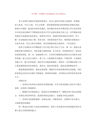 第一学期男子足球队的工作计划范文