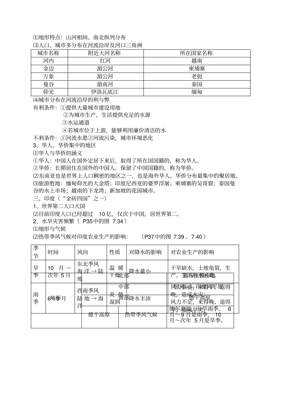 七年级下册地理知识点归纳与总结_第3页
