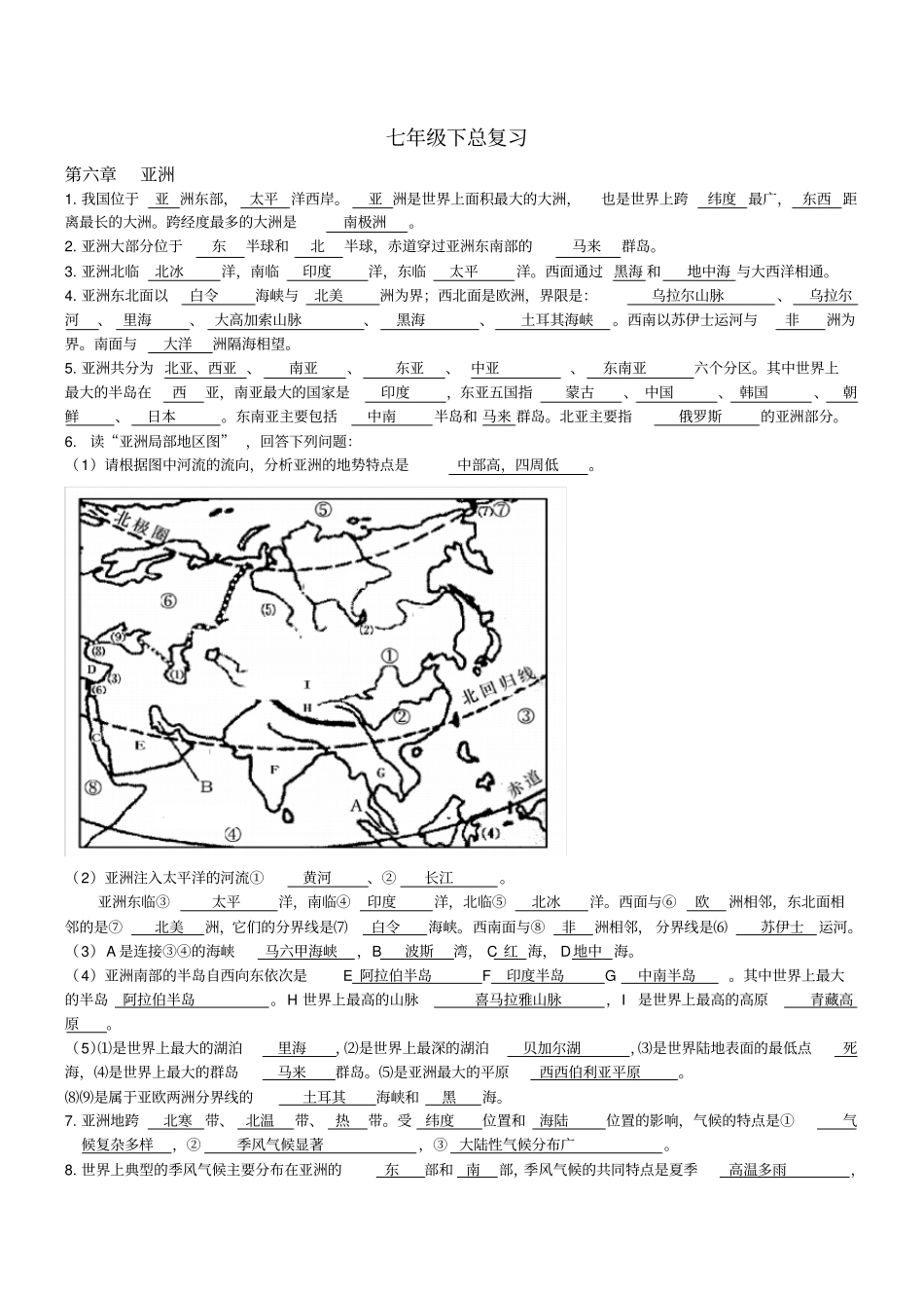 七年级下册地理知识点汇总精华打印版_第1页