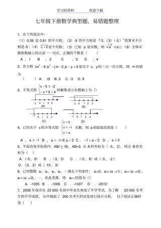 七年级下册数学典型题易错题整理