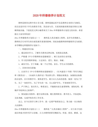 2020年师德修养计划范文