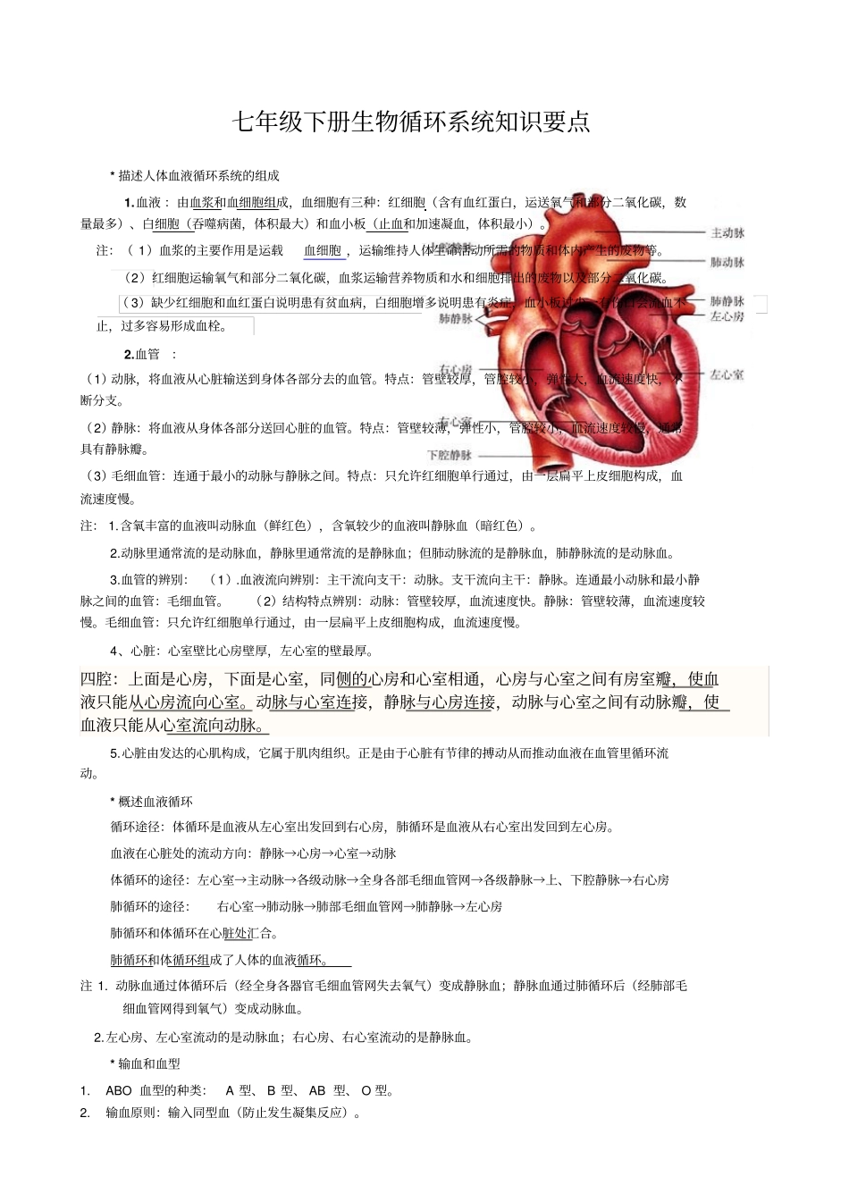 七年级下册生物循环系统重要知识点_第1页