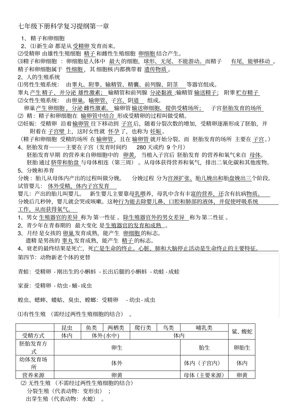 七年级下册科学复习提纲_第1页