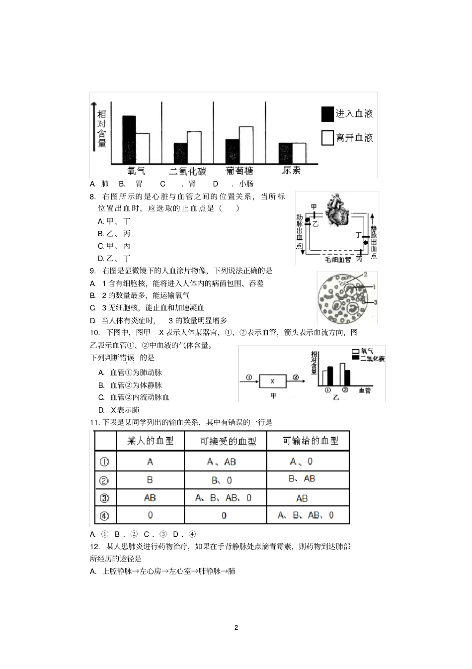 七年级下册生物训练题版,含答案_第2页