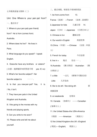 七年级下册英语复习资料