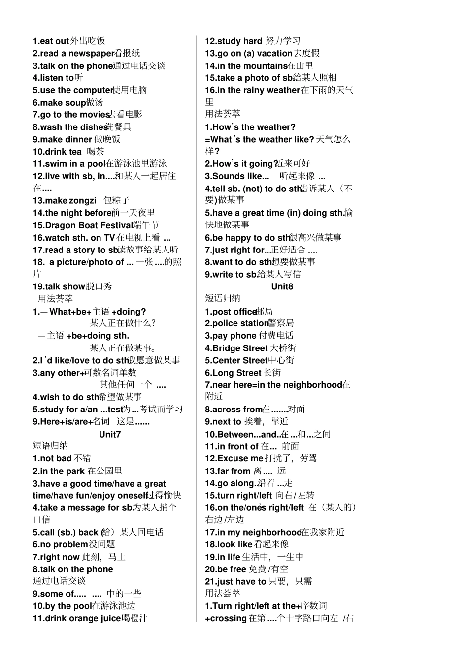 七年级下册重点短语和句型_第3页