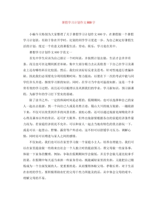 暑假学习计划作文800字