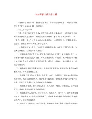 2020年护士的工作计划