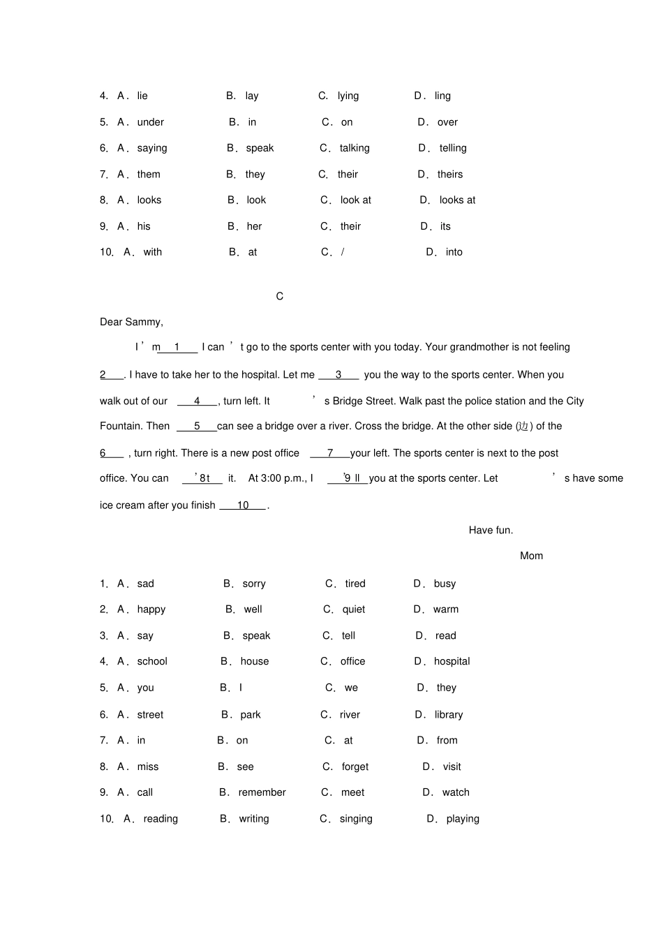 七年级下英语完形填空专项练习017_第2页