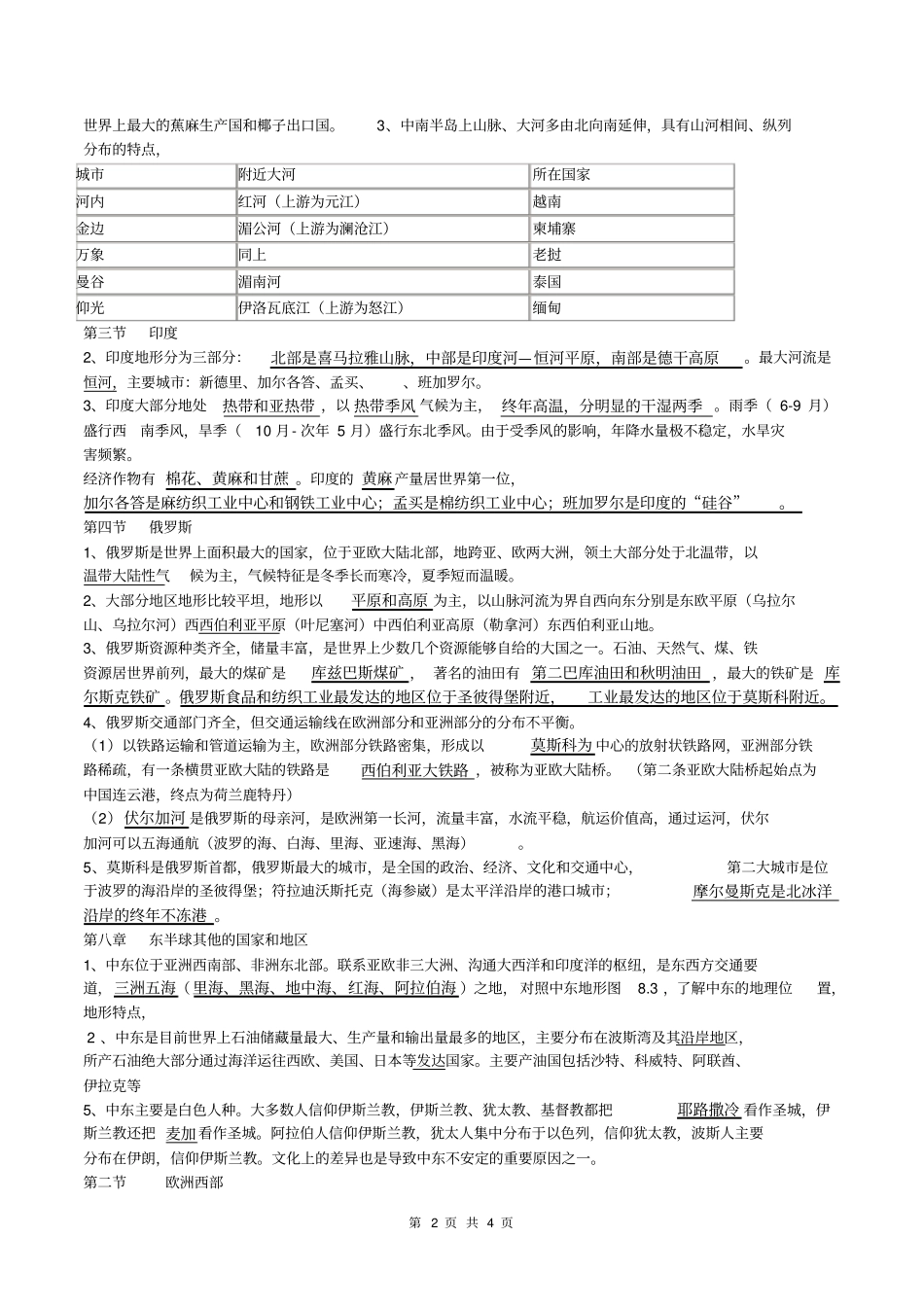 七年级初一下册地理知识点总结_第2页