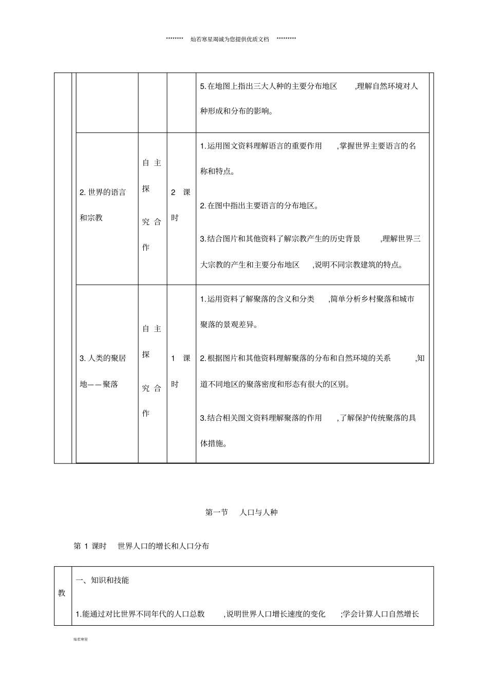 七年级地理上册1人口与人种教学设计新版新人教版_第3页