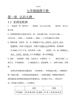 七年级地理下册复习资料湖南教育出版社