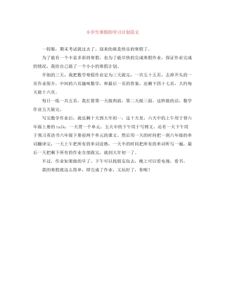 小学生寒假的学习计划范文