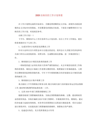出纳员的工作计划5篇