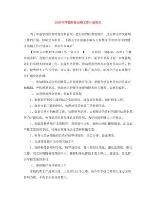 2020年学校财务出纳工作计划范文