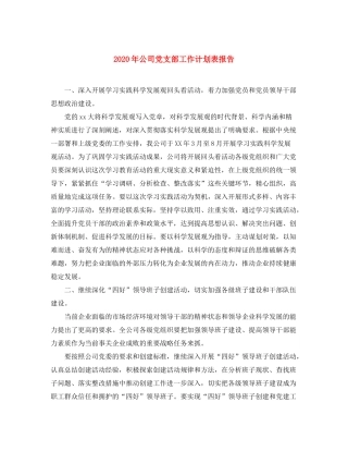 2020年公司党支部工作计划表报告