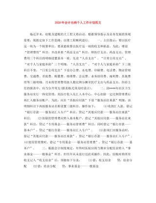 2020年会计出纳个人工作计划范文