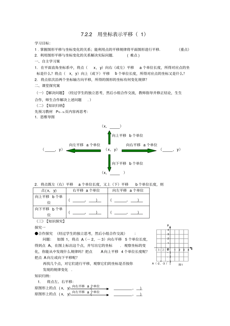 七年级数学下册72坐标方法的简单应用72用坐标表示平移学案无答案新版新人教版_第1页