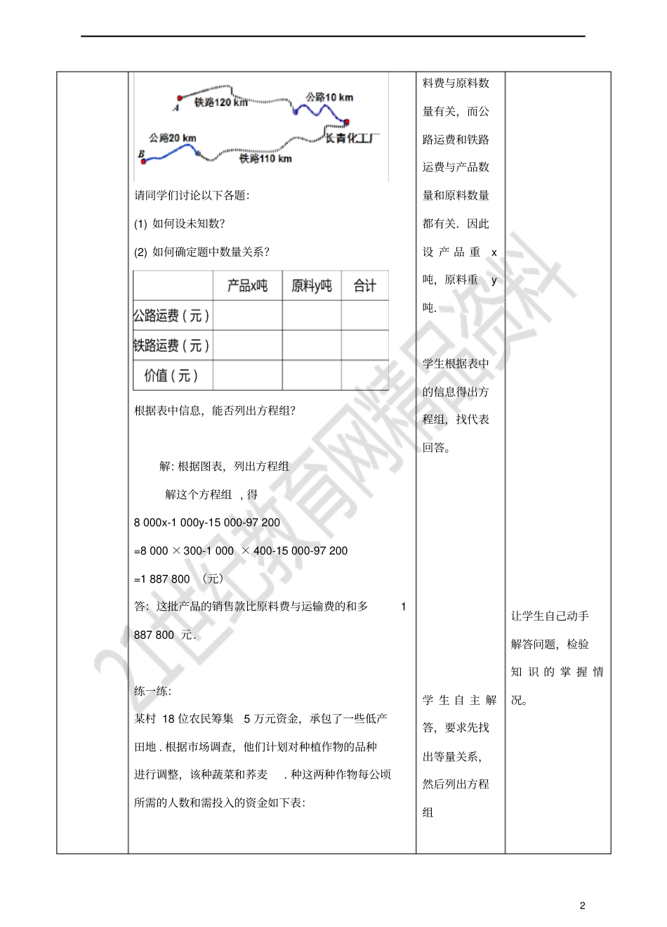 七年级数学下册82实际问题与二元一次方程组教学设计新版新人教版_第2页