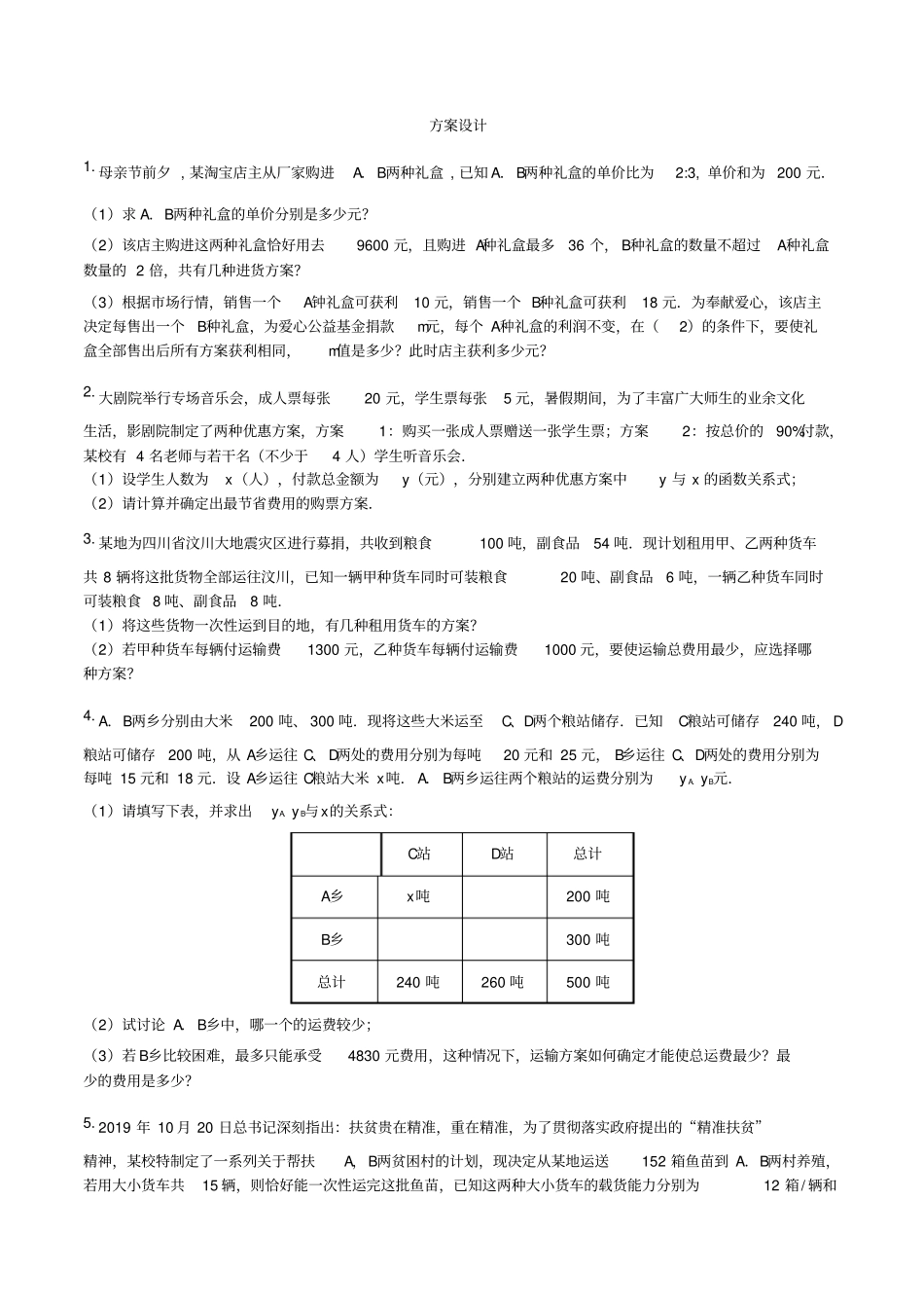七年级数学下册人教版期末方案设计专题复习无答案-文档资料_第1页