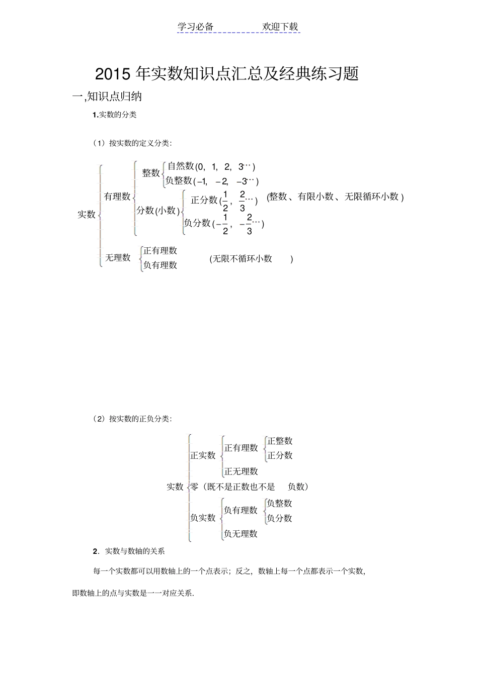 七年级数学下册实数知识点汇总及经典练习题_第1页