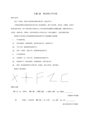 七年级数学下册培优新帮手专题24相交线与平行线试题新版新人教版