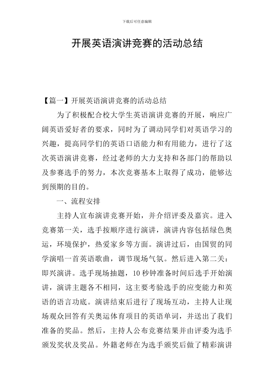 开展英语演讲比赛的活动总结_第1页