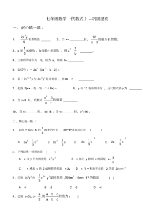 七年级数学代数式习题含答案