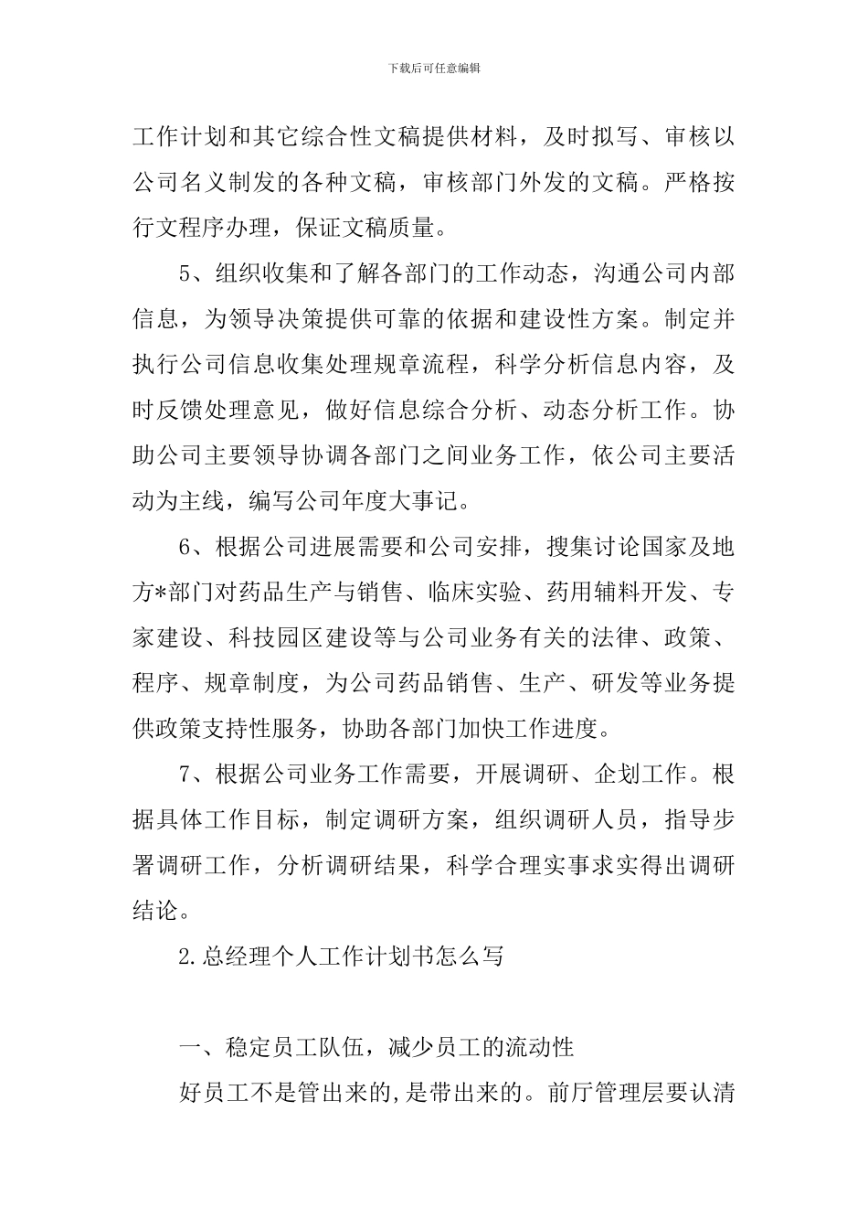 总经理个人工作计划书怎么写_第2页