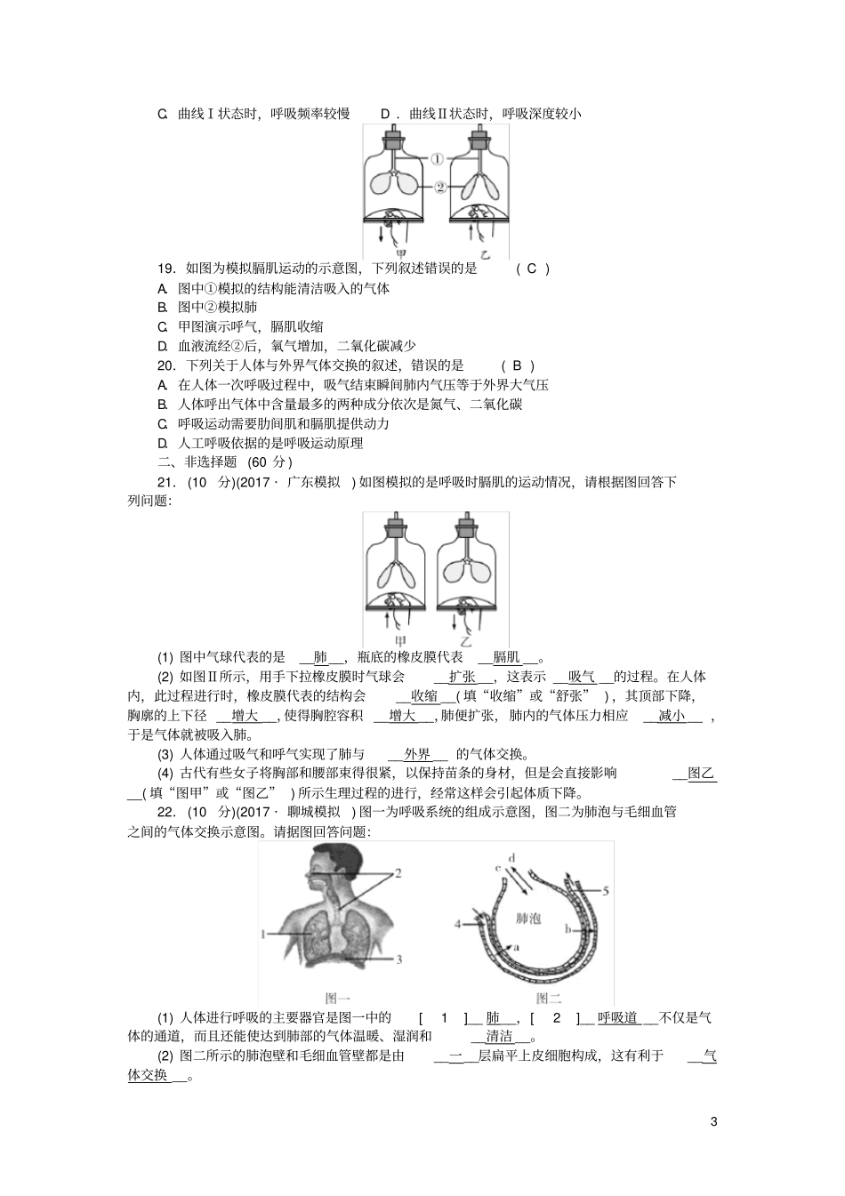 七年级生物下册人体的呼吸测试题新人教版_第3页