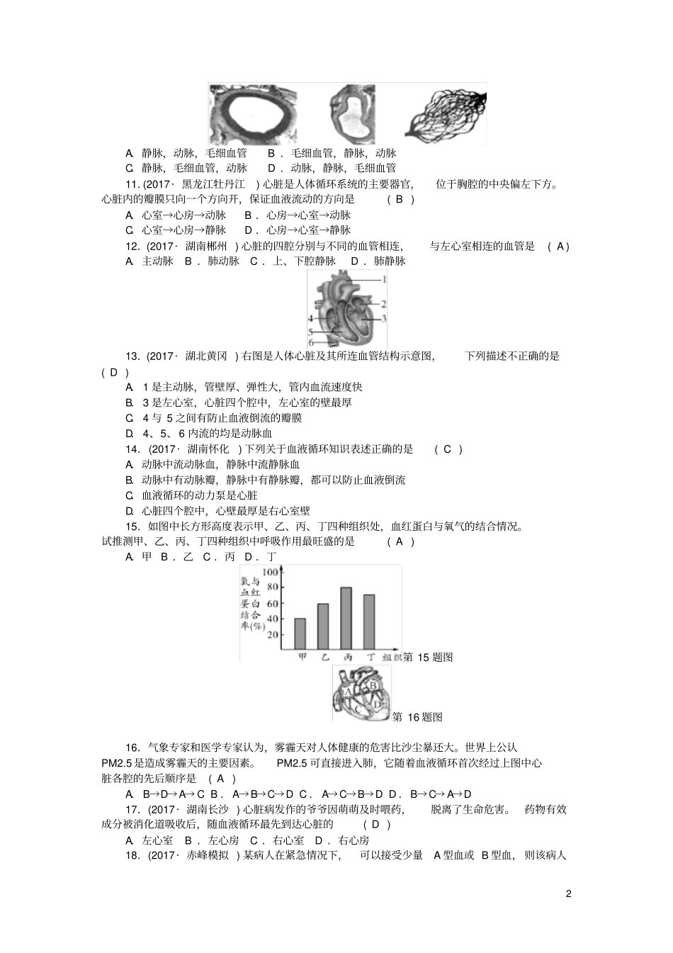 七年级生物下册人体内物质的运输测试题新人教版_第2页
