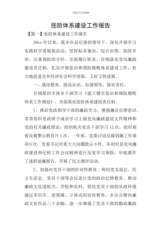 惩防体系建设工作报告