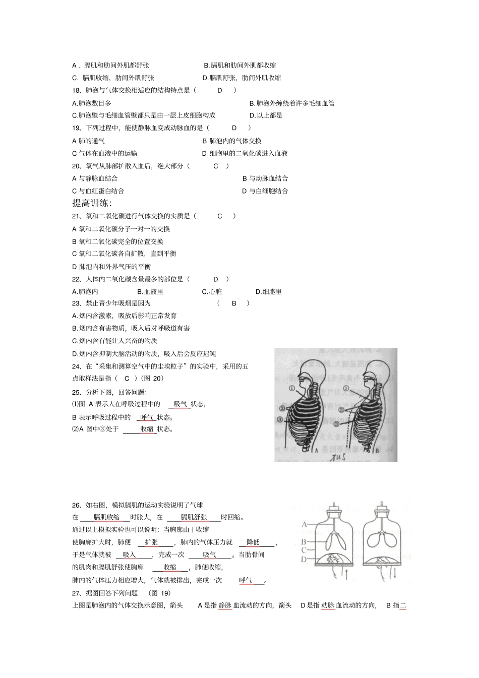 七年级生物人体的呼吸练习题_第3页