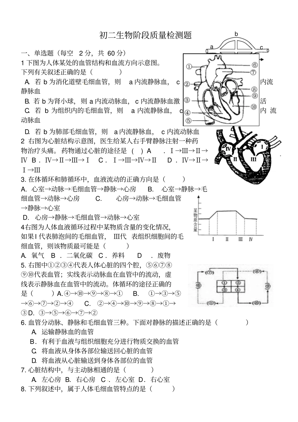 七年级生物血液循环试题_第1页