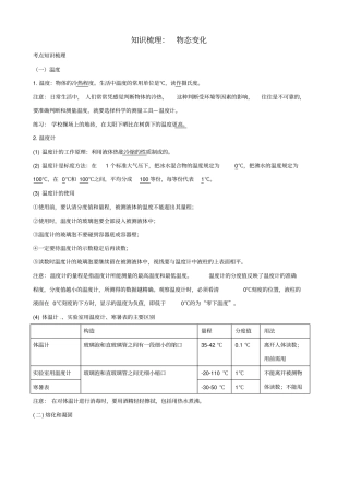 七年级科学上册物态变化知识梳理新版浙教版
