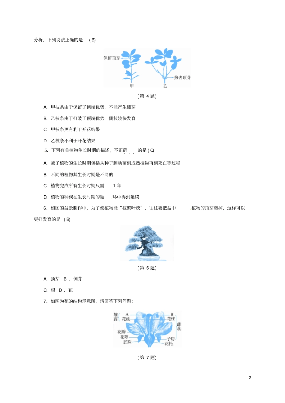 七年级科学下册4植物的一生同步练习新版浙教版_第2页