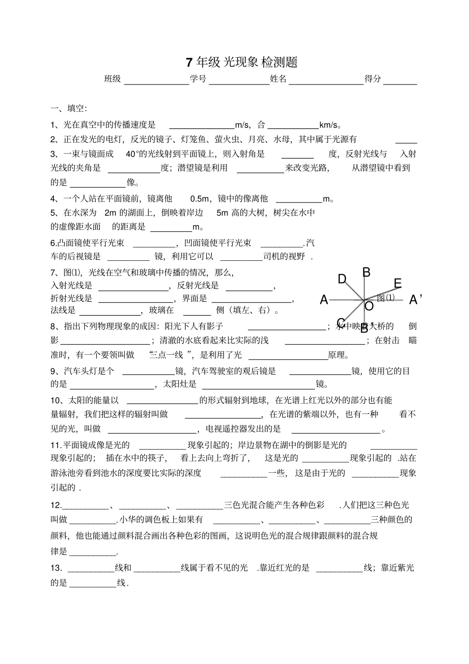 七年级科学光现象检测题_第1页