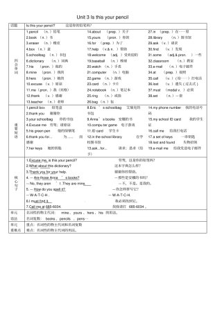 七年级英语上册Unit3Isthisyourpencil导学案新版人教新目标版