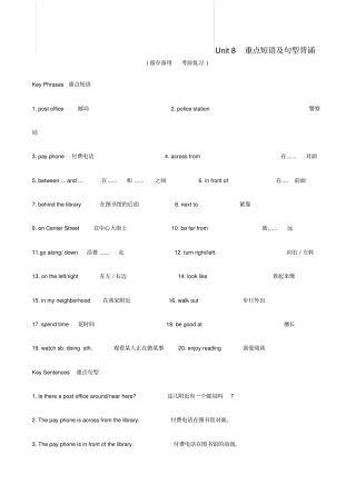 七年级英语下册Unit8Isthereapostofficenearhere单词、